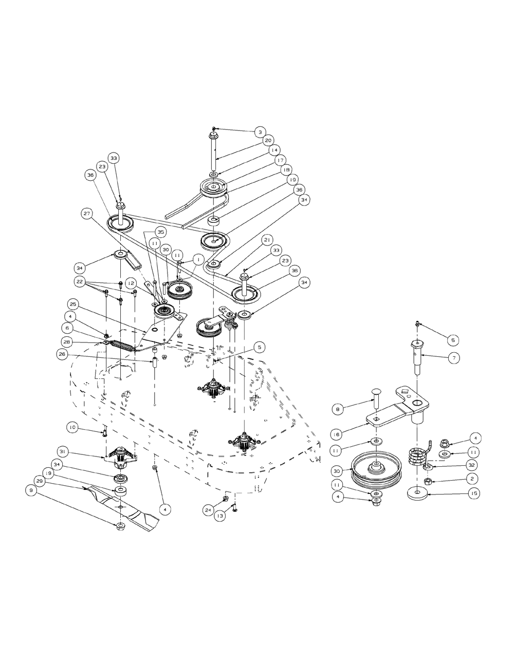Fabricated Spindle Assembly 48-Inch Diagram and Parts List for ENFORCER48 53AH3AGN050-22HP Cub Cadet Lawn Tractor